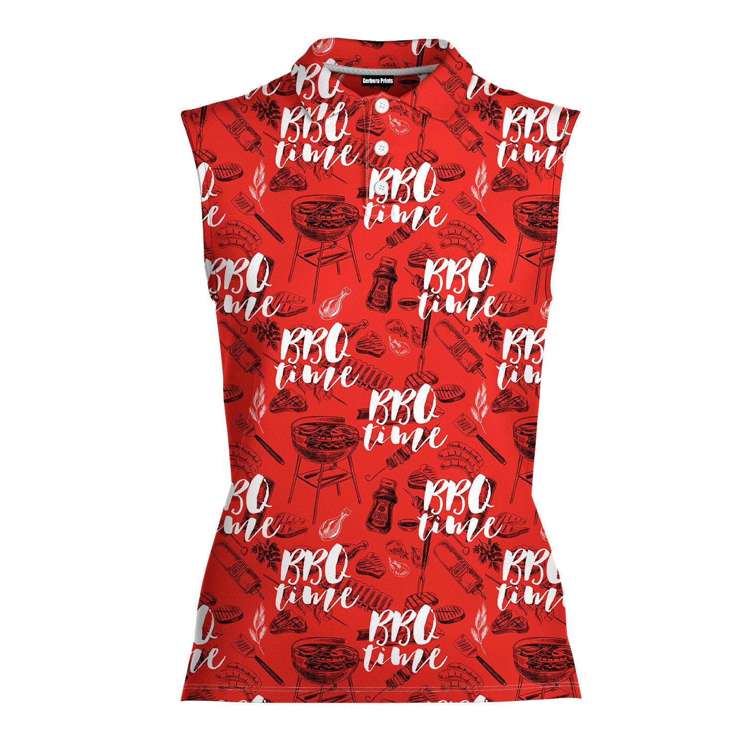 Grill And Barbecue National BBQ Day Red-Women Sleeveless Polo Shirt-Gerbera Prints