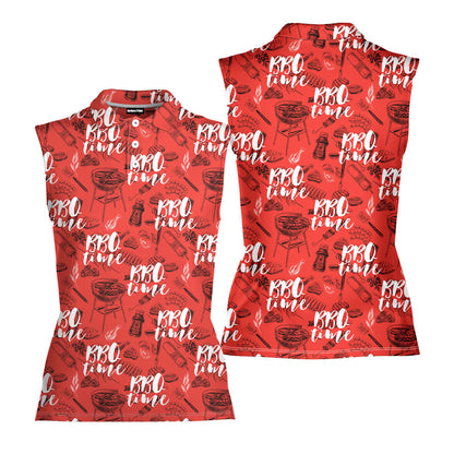 Grill And Barbecue National BBQ Day Red - Ladies Sleeveless Golf Polo Shirt