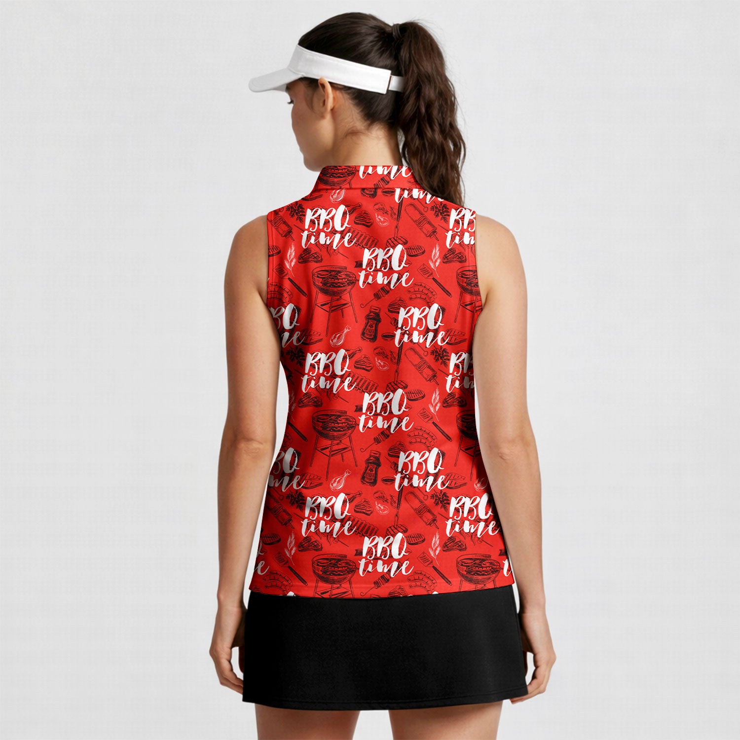 Grill And Barbecue National BBQ Day Red-Women Sleeveless Polo Shirt-Gerbera Prints