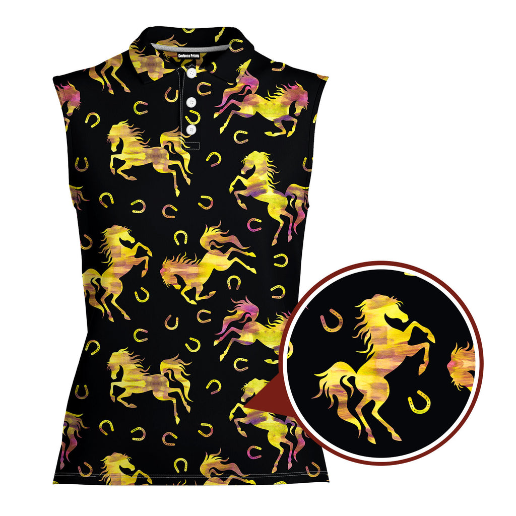 Horse Racing Kentucky Derby-Women Sleeveless Polo Shirt-Gerbera Prints