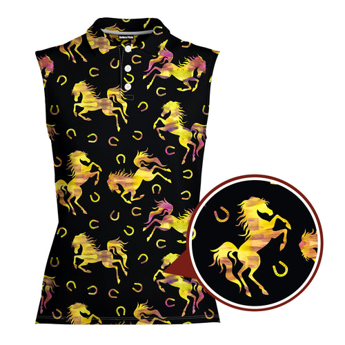Horse Racing Kentucky Derby-Women Sleeveless Polo Shirt-Gerbera Prints
