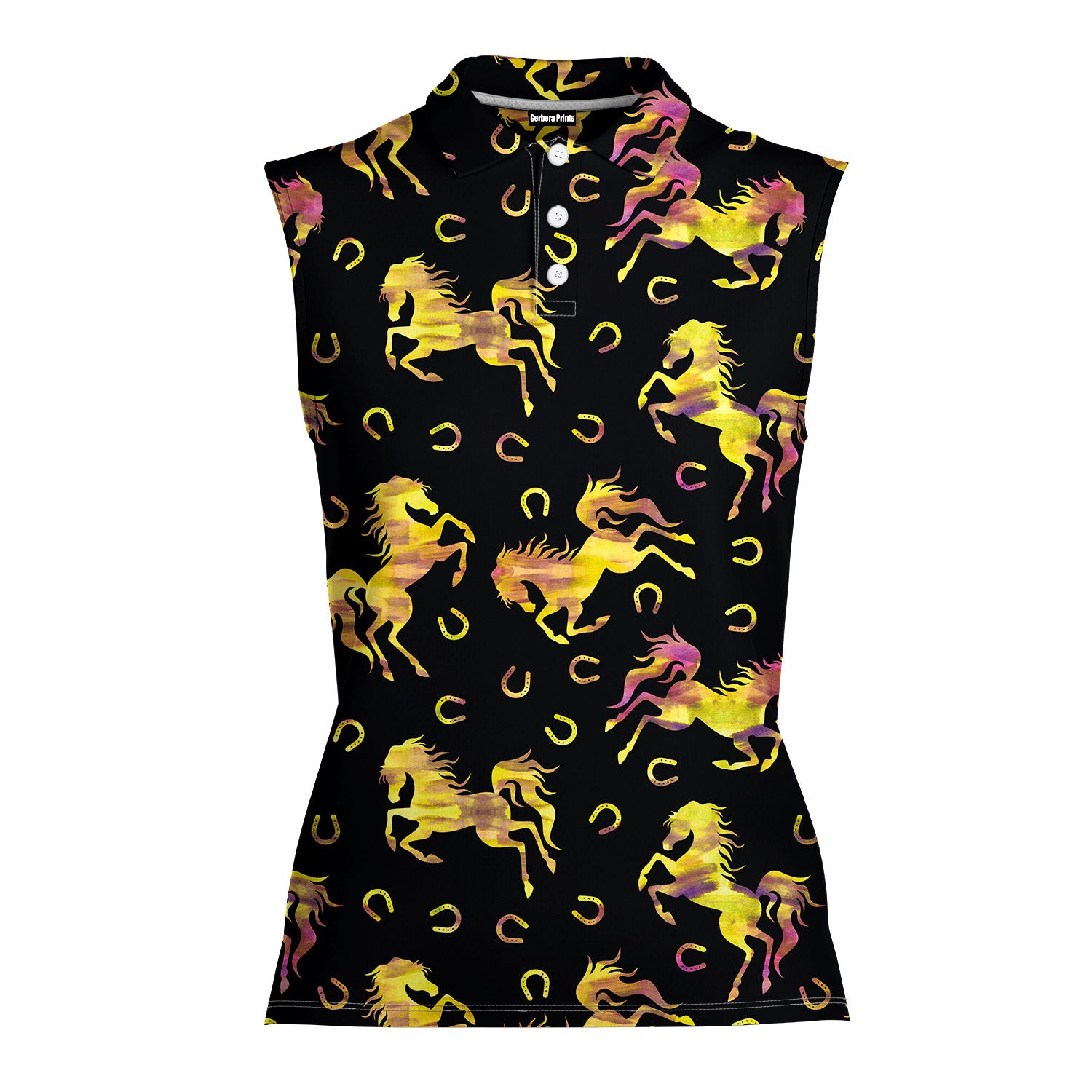 Horse Racing Kentucky Derby-Women Sleeveless Polo Shirt-Gerbera Prints