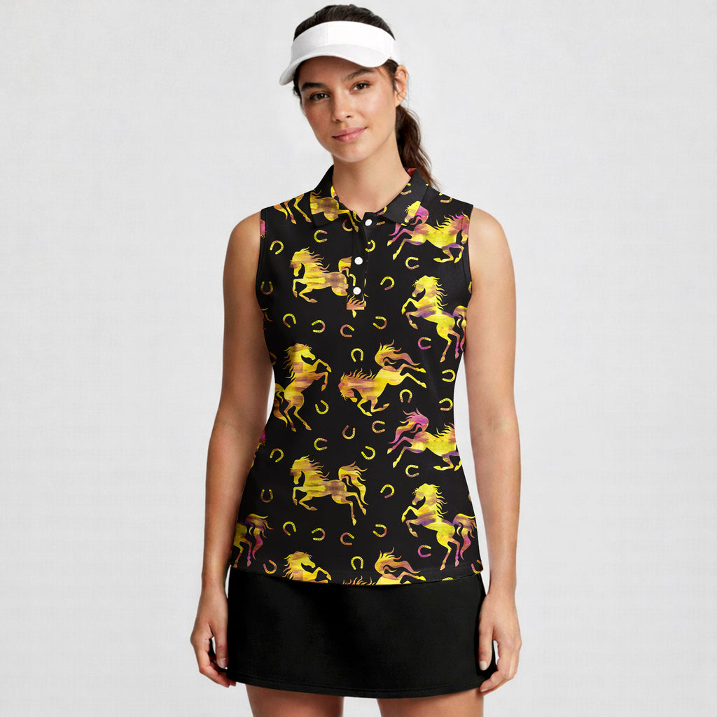 Horse Racing Kentucky Derby-Women Sleeveless Polo Shirt-Gerbera Prints