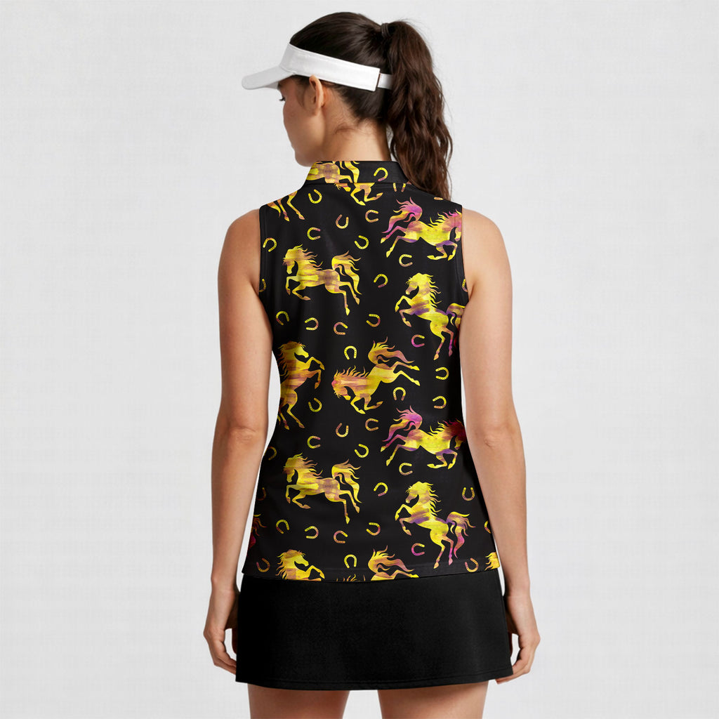 Horse Racing Kentucky Derby-Women Sleeveless Polo Shirt-Gerbera Prints