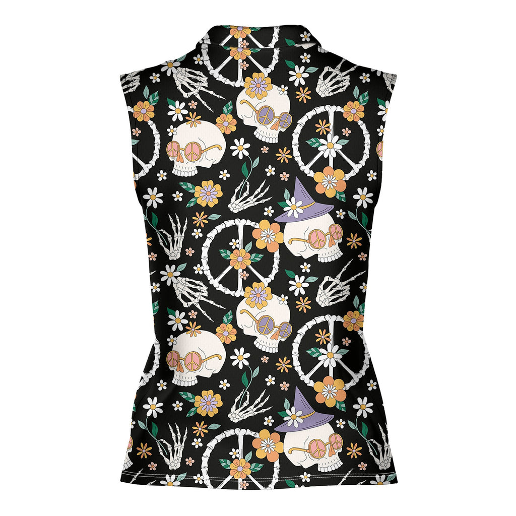 Hippy Bony-Women Sleeveless Polo Shirt-Gerbera Prints