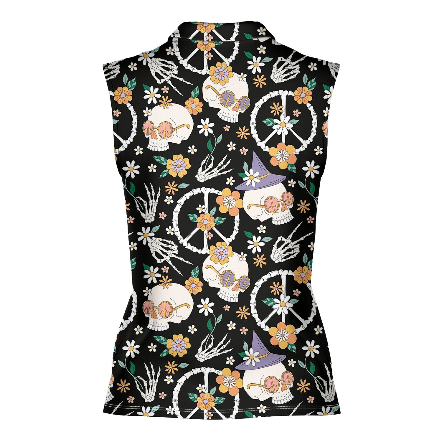 Hippy Bony-Women Sleeveless Polo Shirt-Gerbera Prints