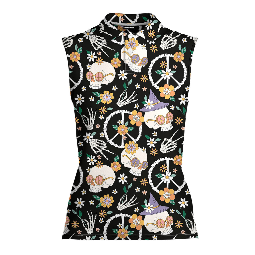 Hippy Bony-Women Sleeveless Polo Shirt-Gerbera Prints