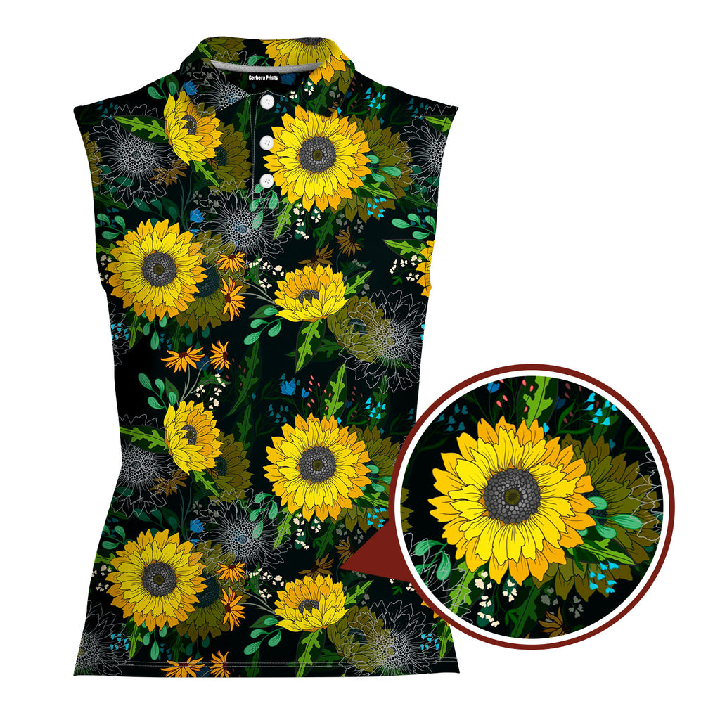 Sunflowers-Women Sleeveless Polo Shirt-Gerbera Prints