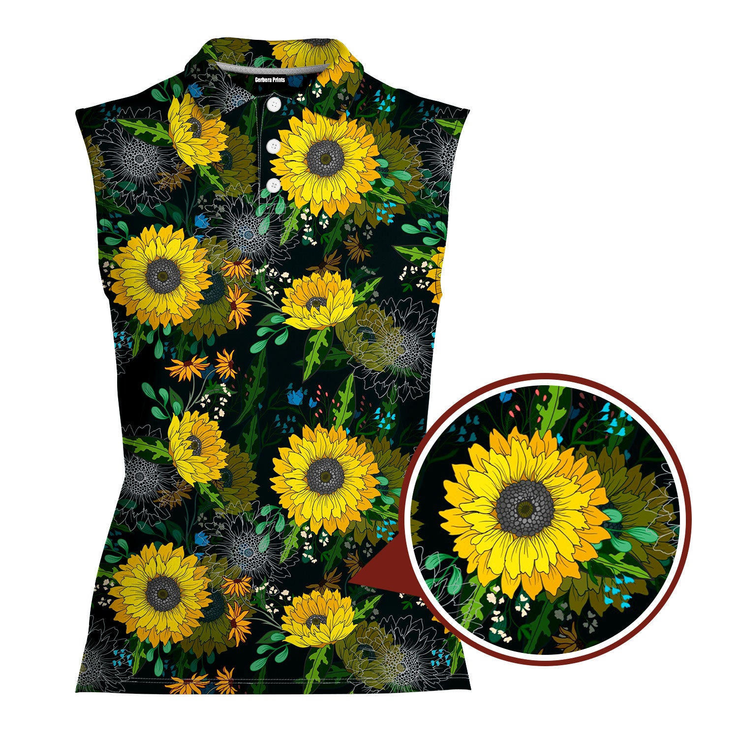Sunflowers-Women Sleeveless Polo Shirt-Gerbera Prints