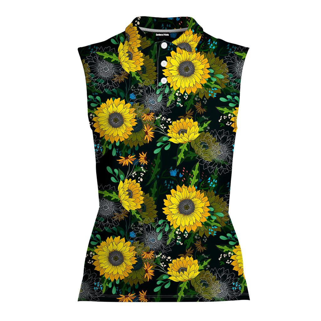 Sunflowers-Women Sleeveless Polo Shirt-Gerbera Prints