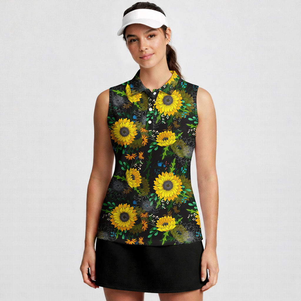 Sunflowers-Women Sleeveless Polo Shirt-Gerbera Prints