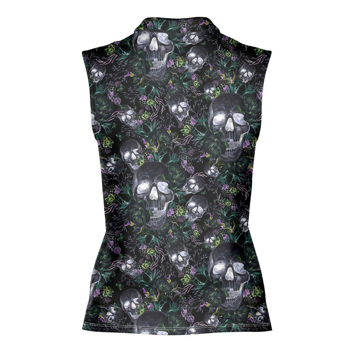 Skull Florals Halloween Style - Ladies Sleeveless Golf Polo Shirt