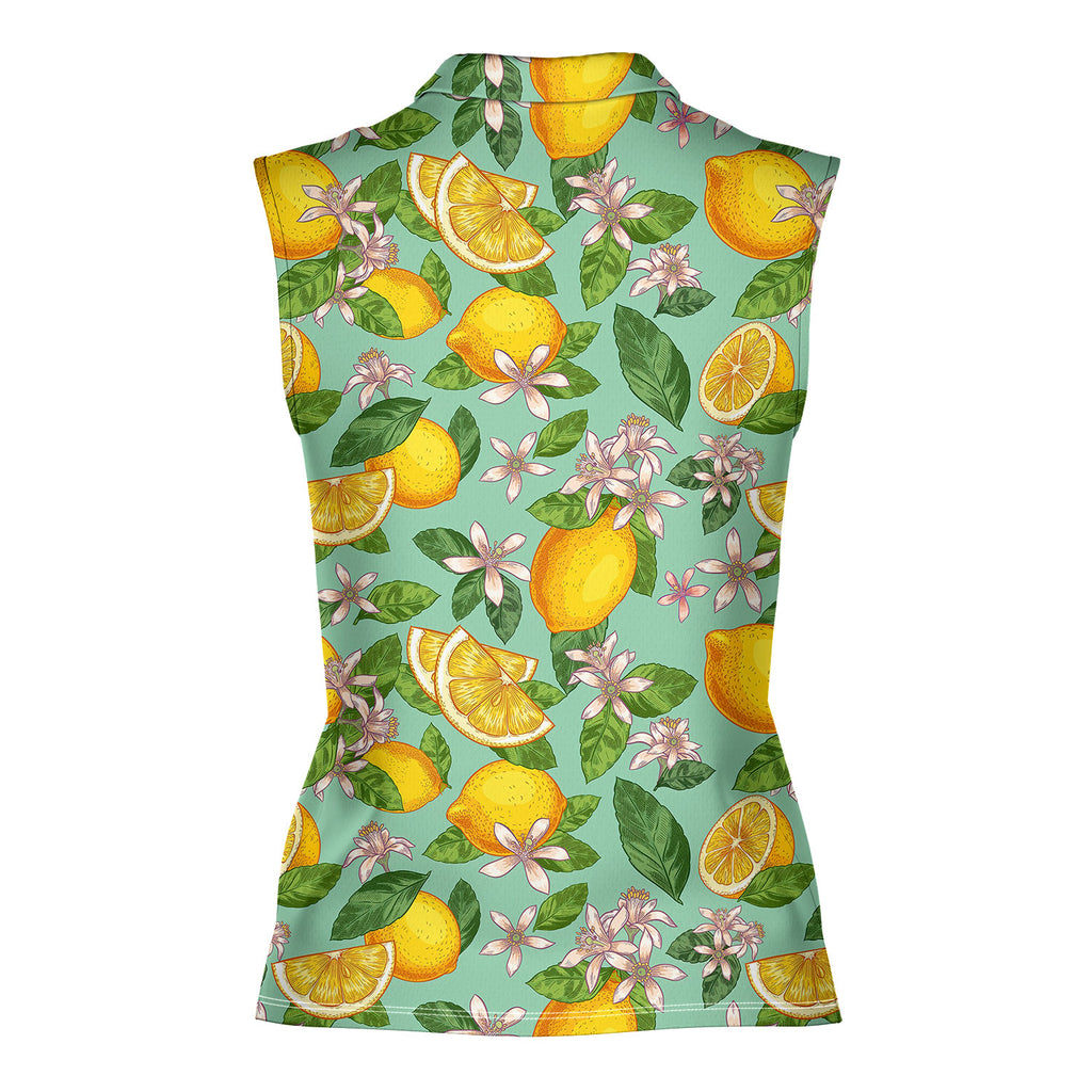 Lemon Tropical-Women Sleeveless Polo Shirt-Gerbera Prints