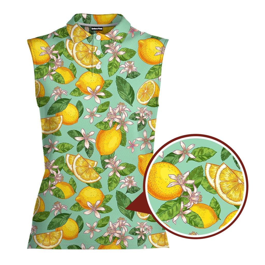 Lemon Tropical-Women Sleeveless Polo Shirt-Gerbera Prints