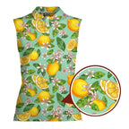 Lemon Tropical-Women Sleeveless Polo Shirt-Gerbera Prints