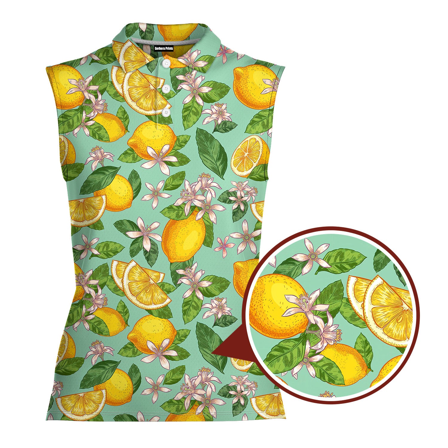 Lemon Tropical-Women Sleeveless Polo Shirt-Gerbera Prints