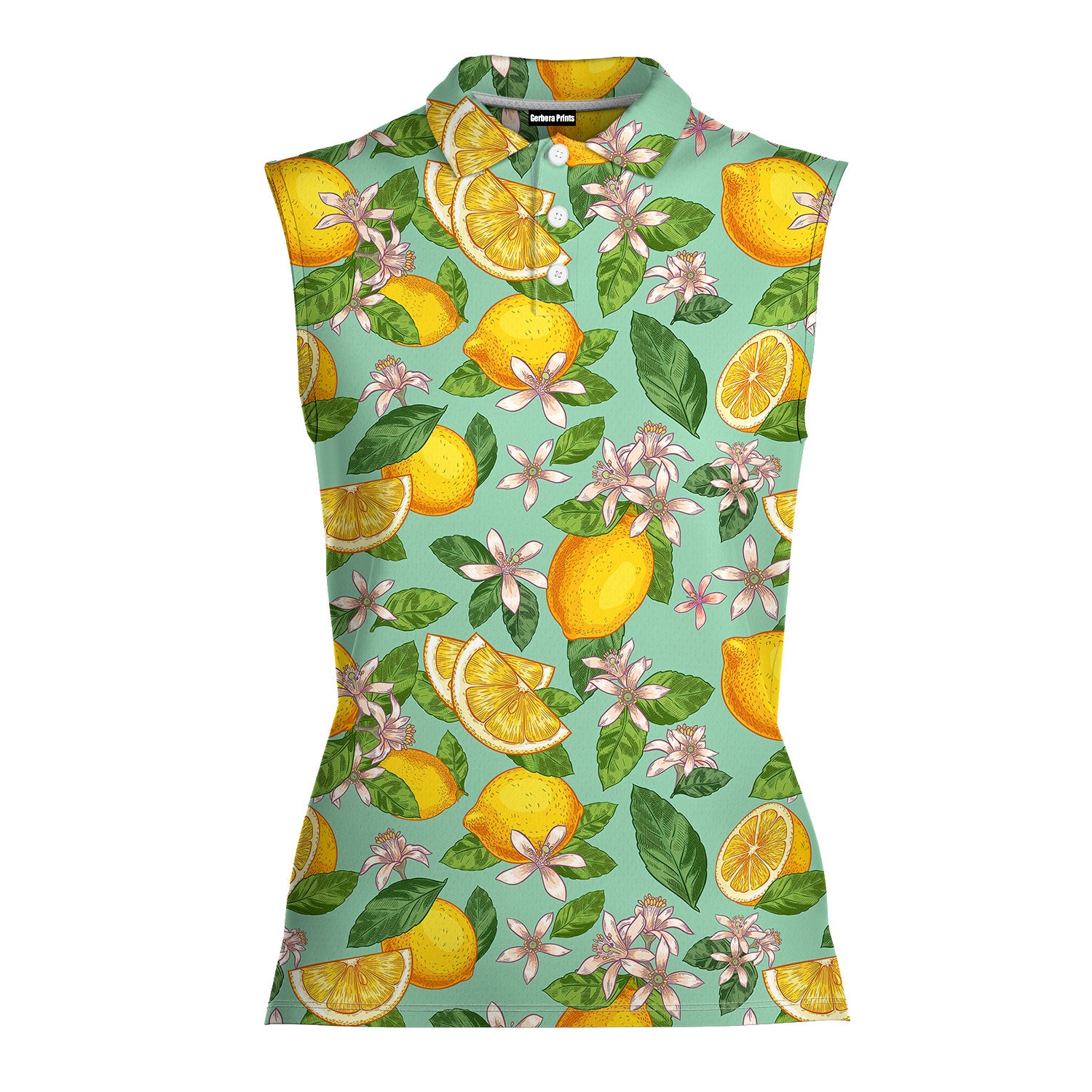 Lemon Tropical-Women Sleeveless Polo Shirt-Gerbera Prints