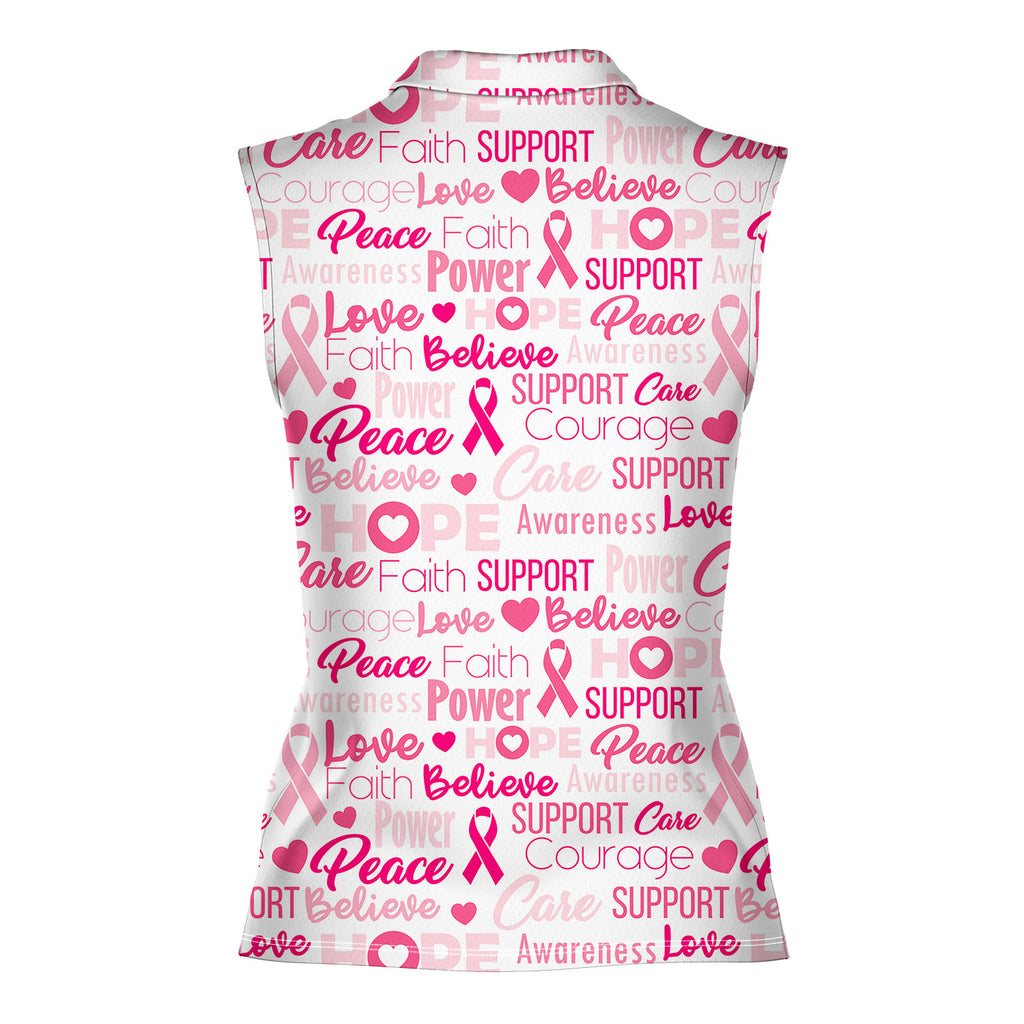 Be Strong Pink-Women Sleeveless Polo Shirt-Gerbera Prints