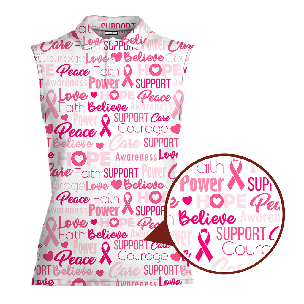 Be Strong Pink-Women Sleeveless Polo Shirt-Gerbera Prints