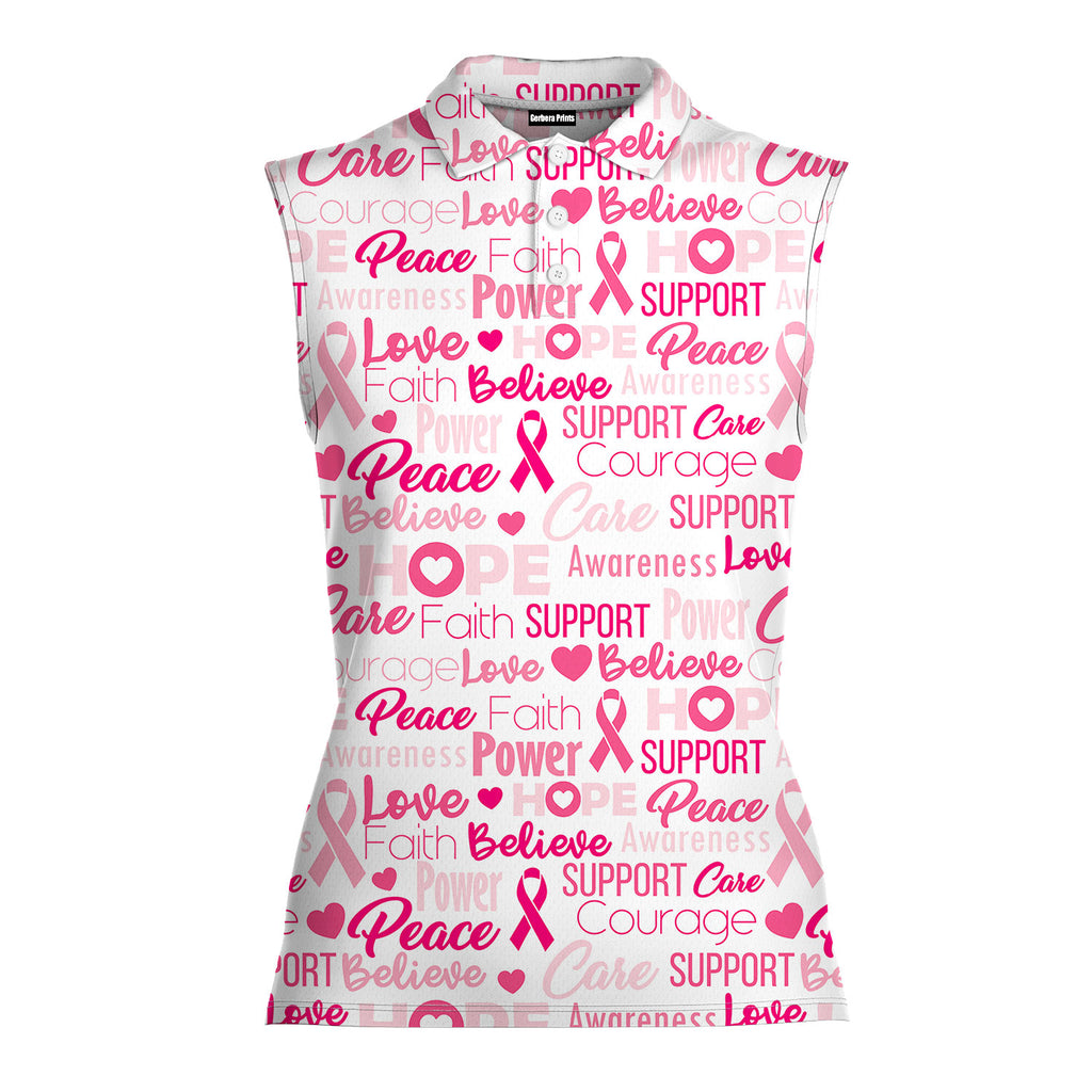 Be Strong Pink-Women Sleeveless Polo Shirt-Gerbera Prints