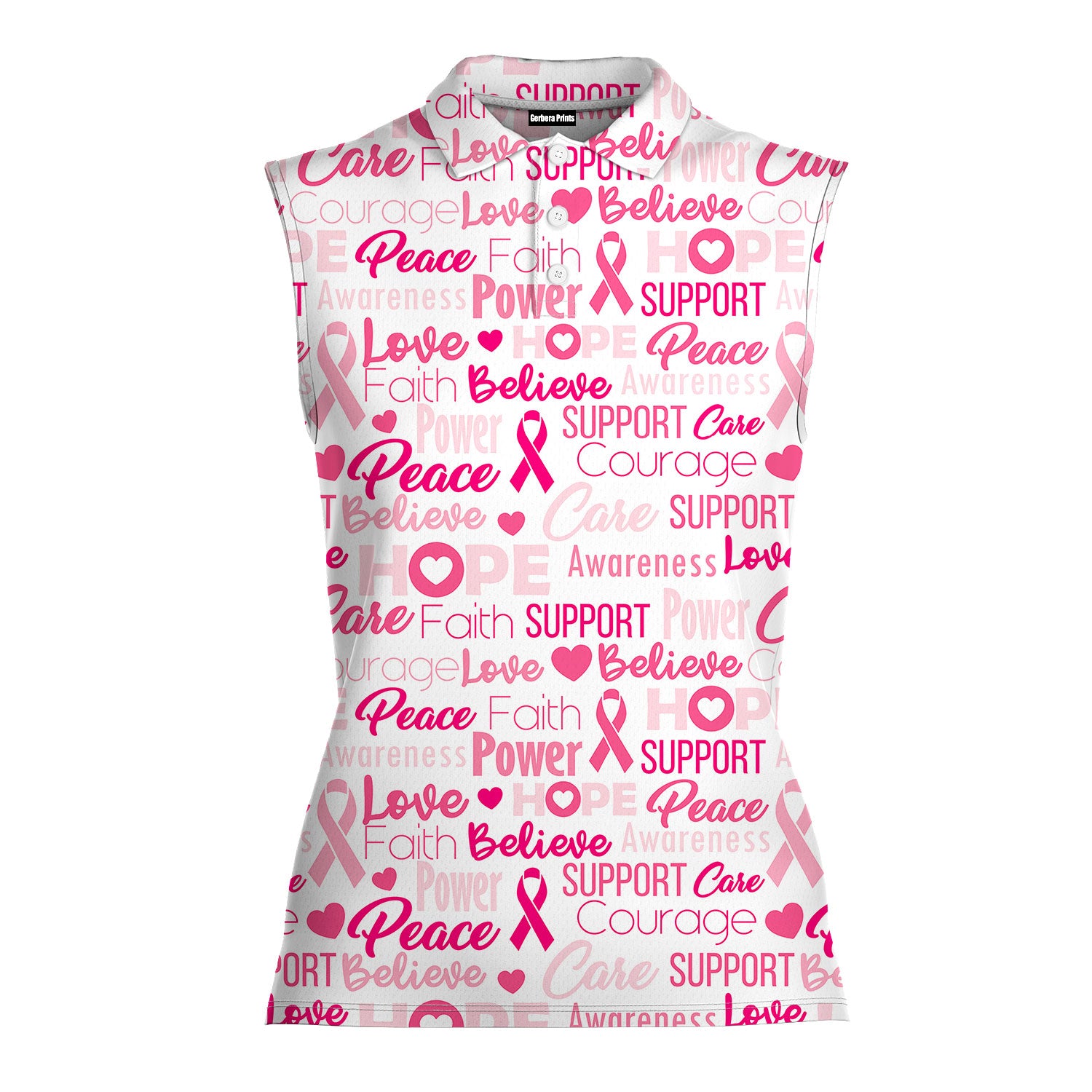 Be Strong Pink-Women Sleeveless Polo Shirt-Gerbera Prints