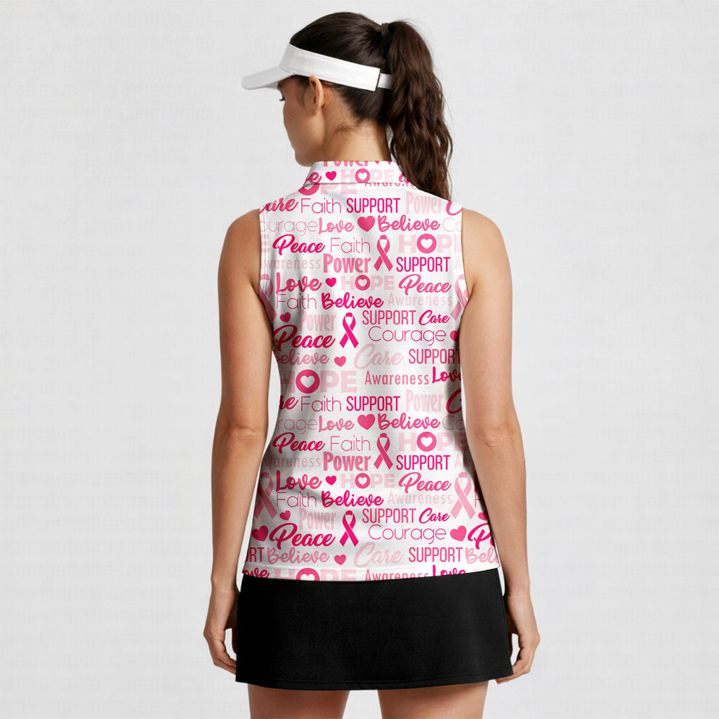 Be Strong Pink-Women Sleeveless Polo Shirt-Gerbera Prints