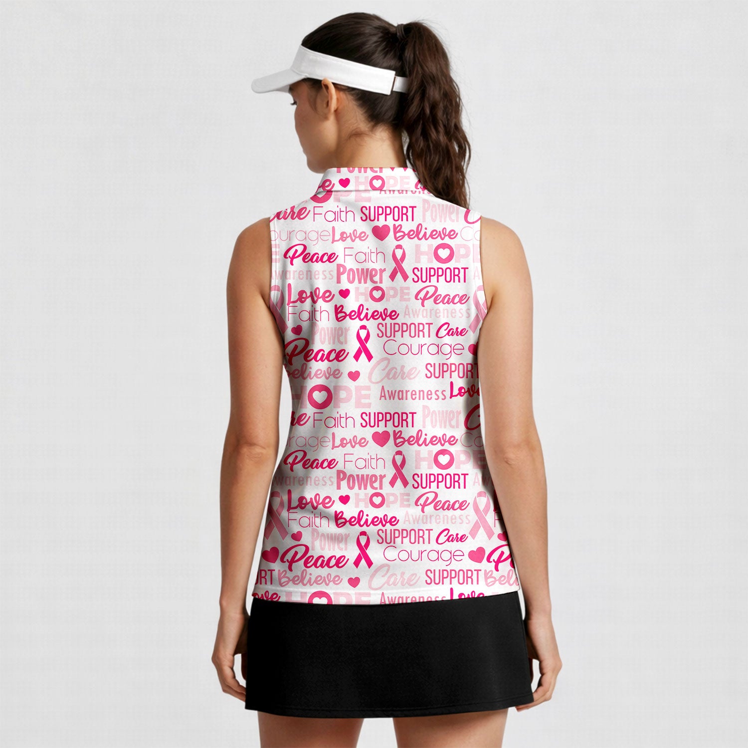 Be Strong Pink-Women Sleeveless Polo Shirt-Gerbera Prints