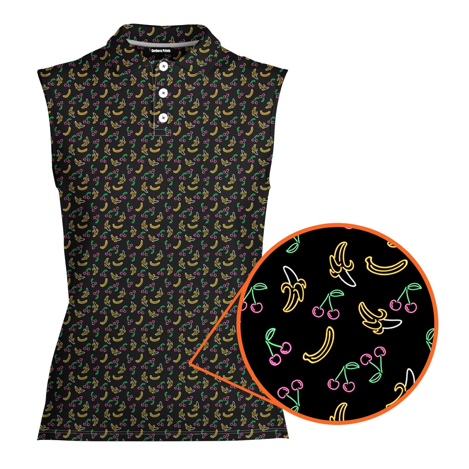 Low Hanging Fruit-Women Sleeveless Polo Shirt-Gerbera Prints