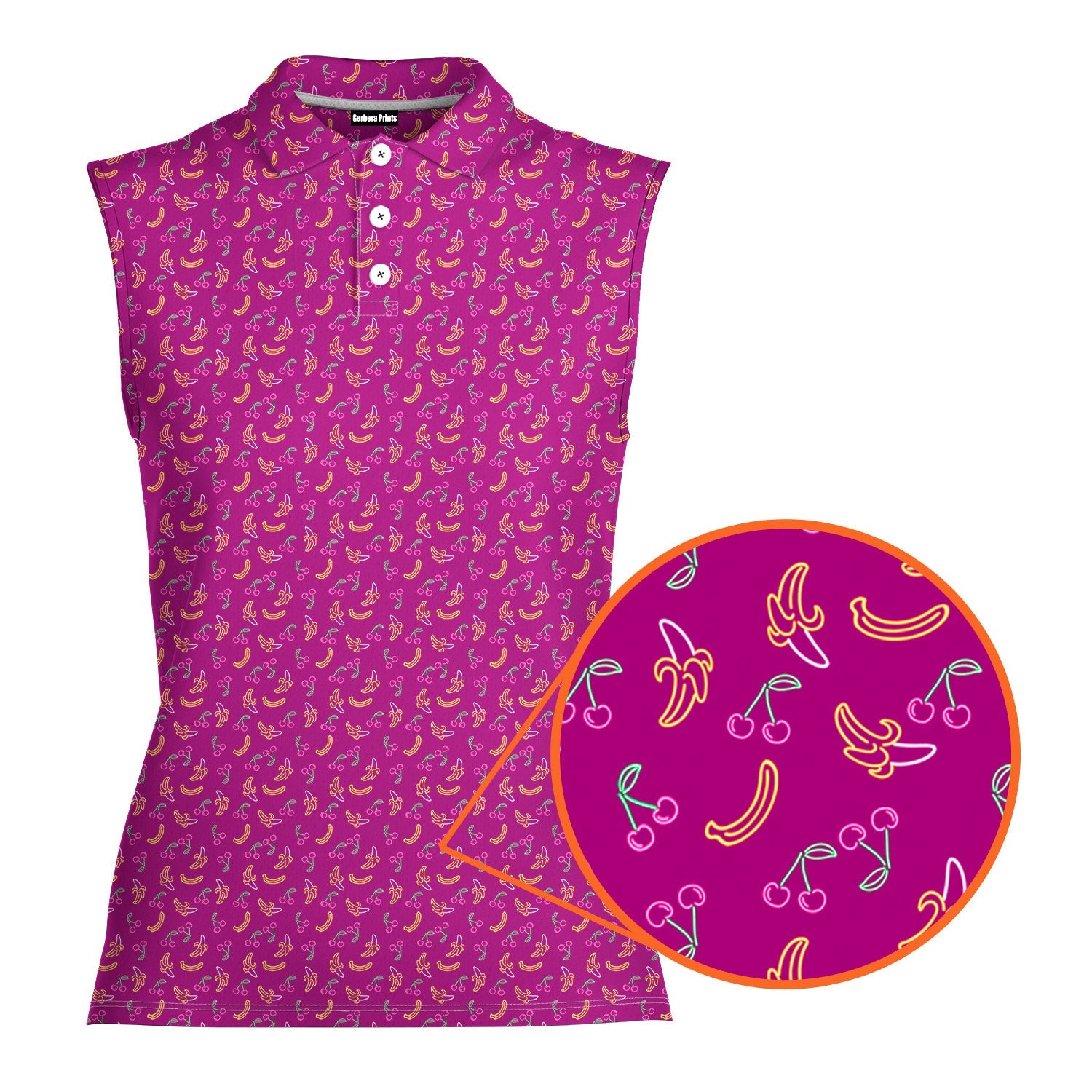 Low Hanging Fruit-Women Sleeveless Polo Shirt-Gerbera Prints