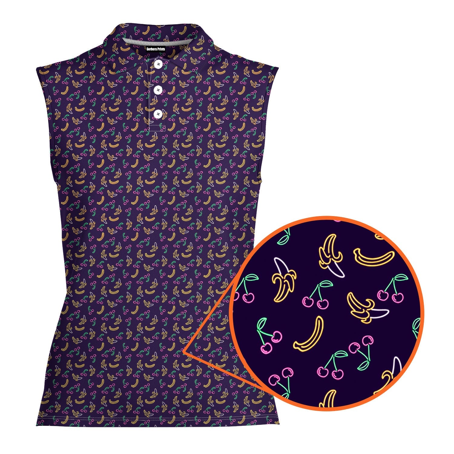 Low Hanging Fruit-Women Sleeveless Polo Shirt-Gerbera Prints