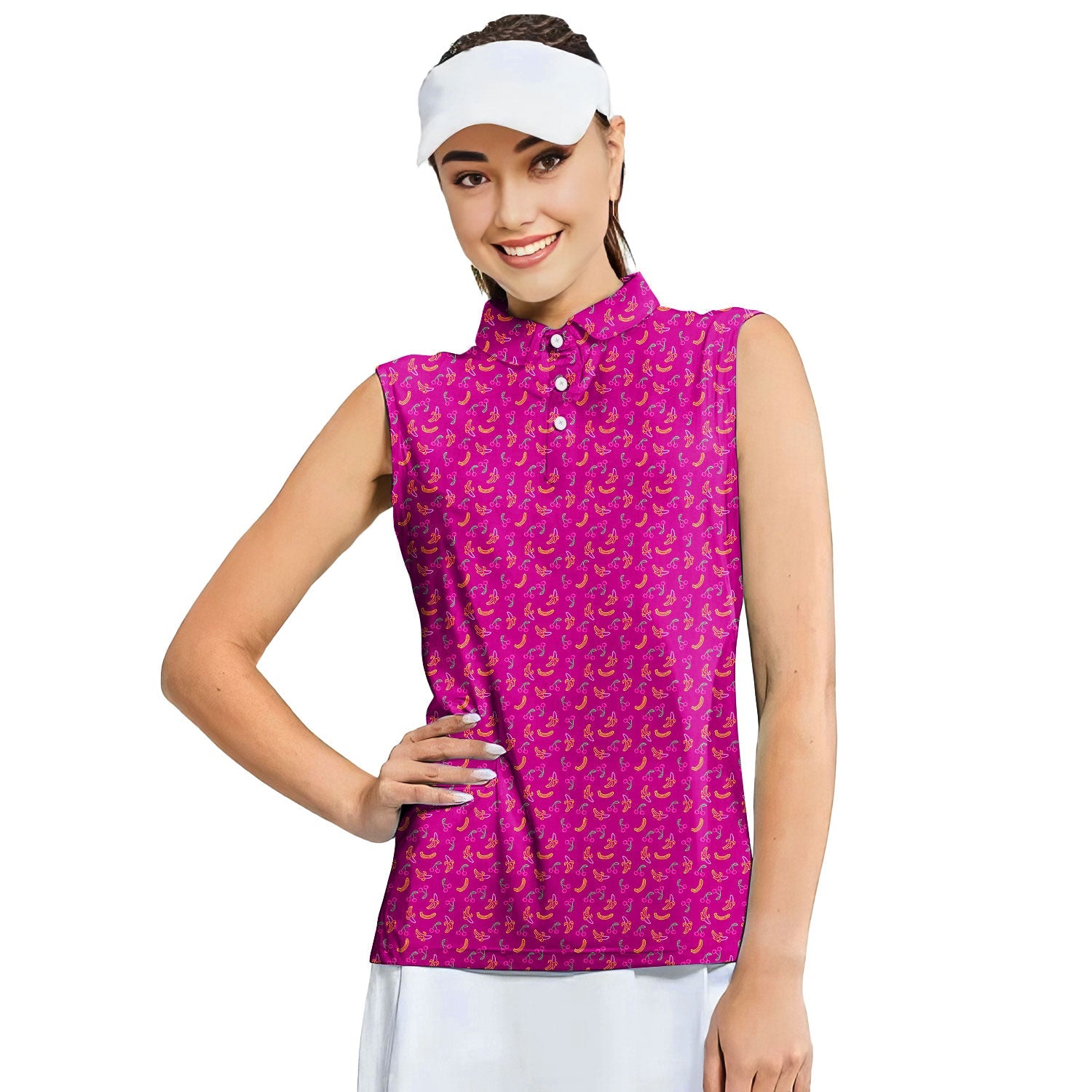 Low Hanging Fruit-Women Sleeveless Polo Shirt-Gerbera Prints