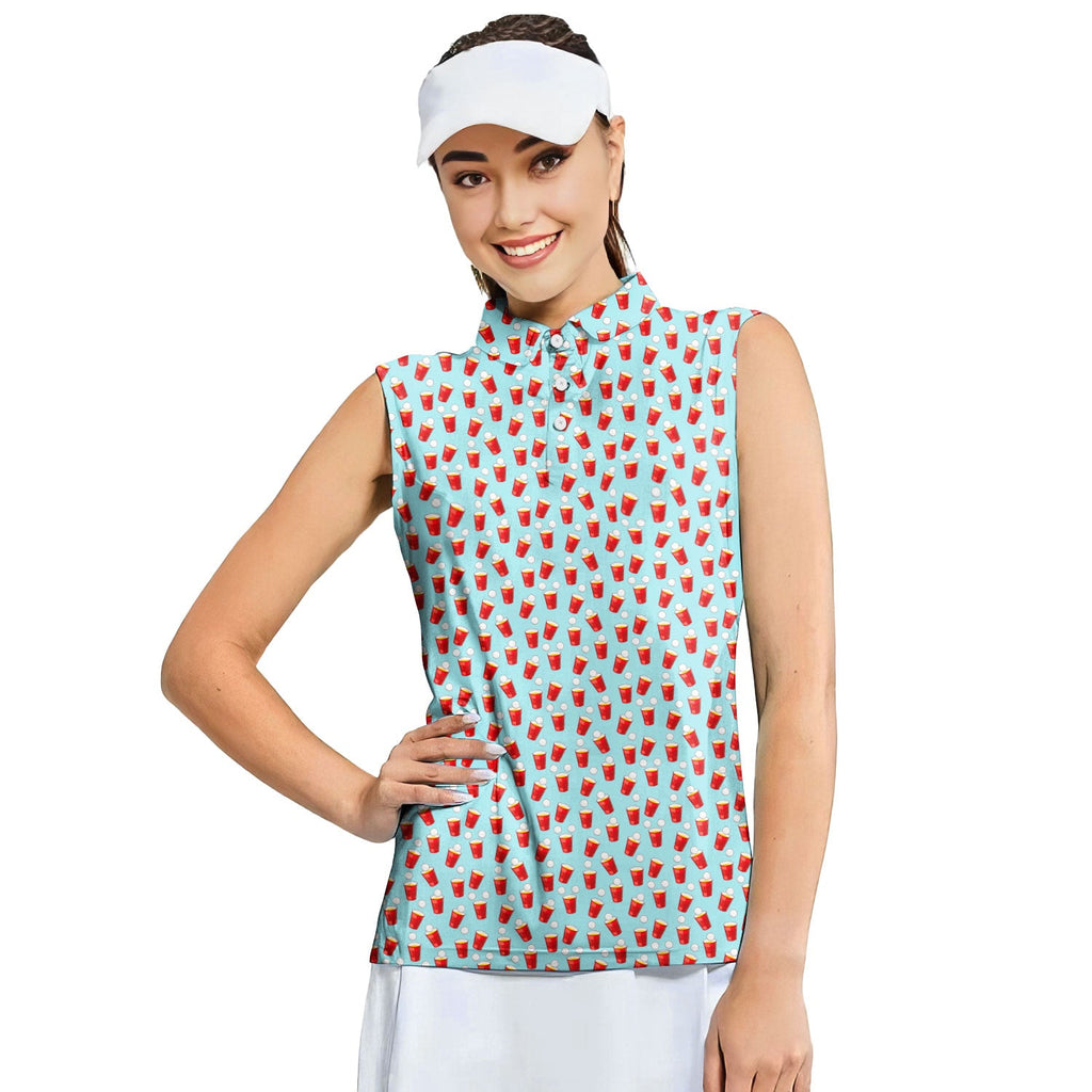 Red Solo Cup-Women Sleeveless Polo Shirt-Gerbera Prints
