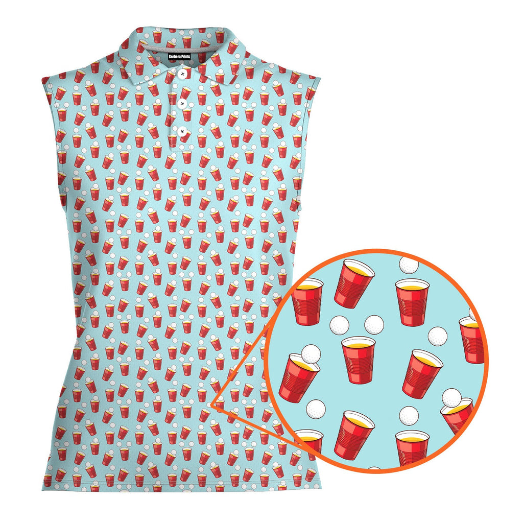 Red Solo Cup-Women Sleeveless Polo Shirt-Gerbera Prints