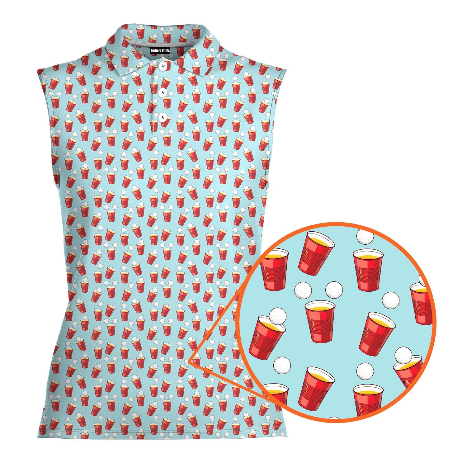 Red Solo Cup-Women Sleeveless Polo Shirt-Gerbera Prints