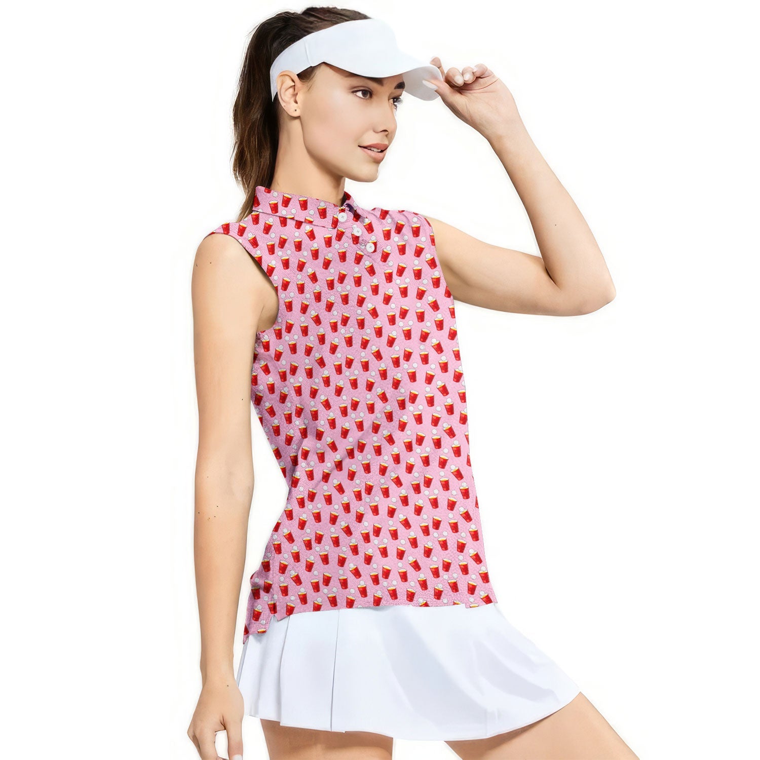 Red Solo Cup-Women Sleeveless Polo Shirt-Gerbera Prints