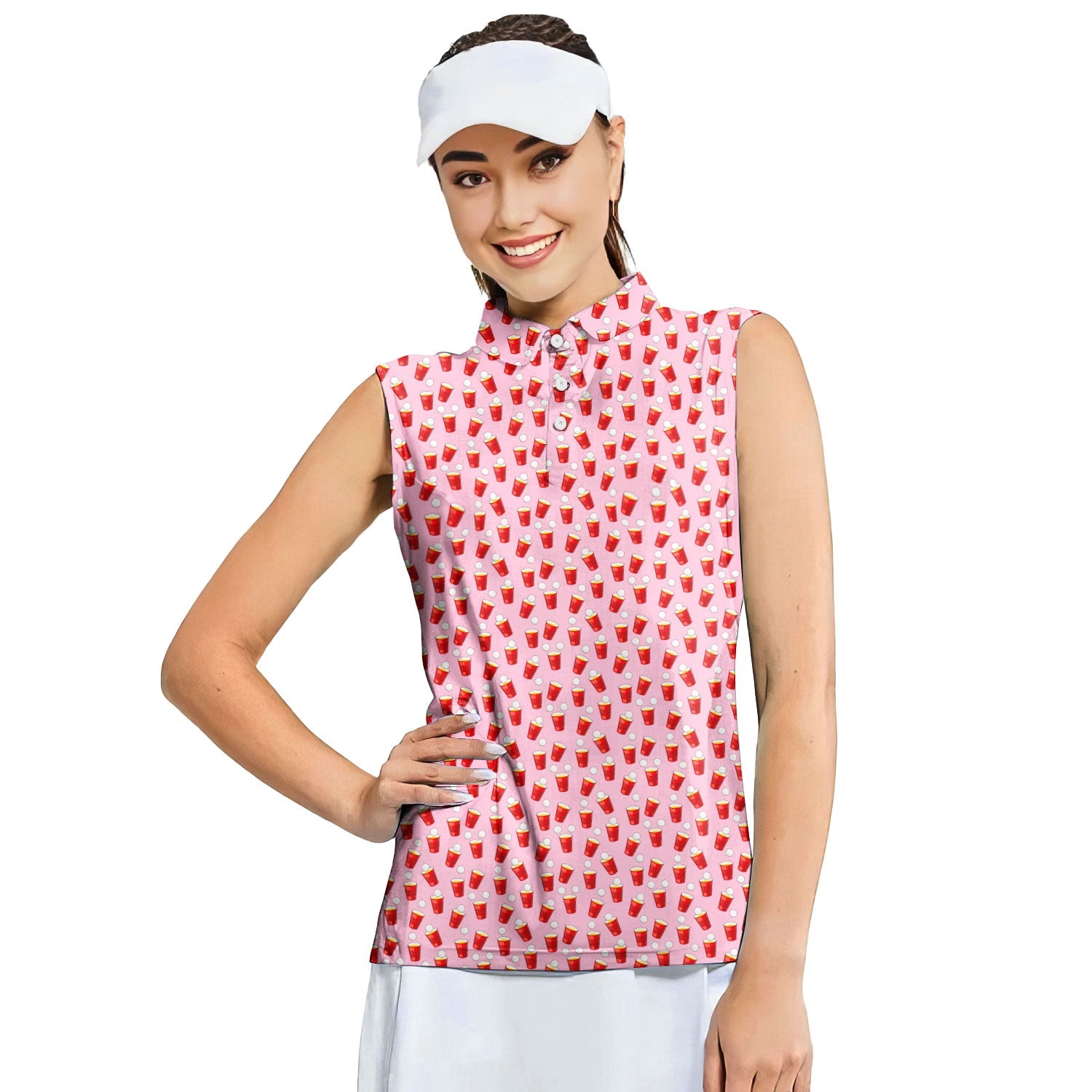 Red Solo Cup-Women Sleeveless Polo Shirt-Gerbera Prints