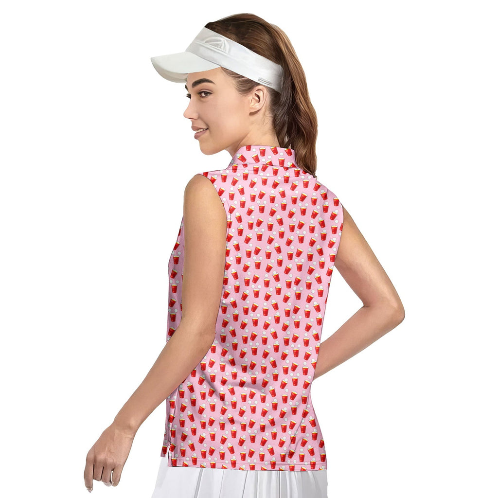 Red Solo Cup-Women Sleeveless Polo Shirt-Gerbera Prints