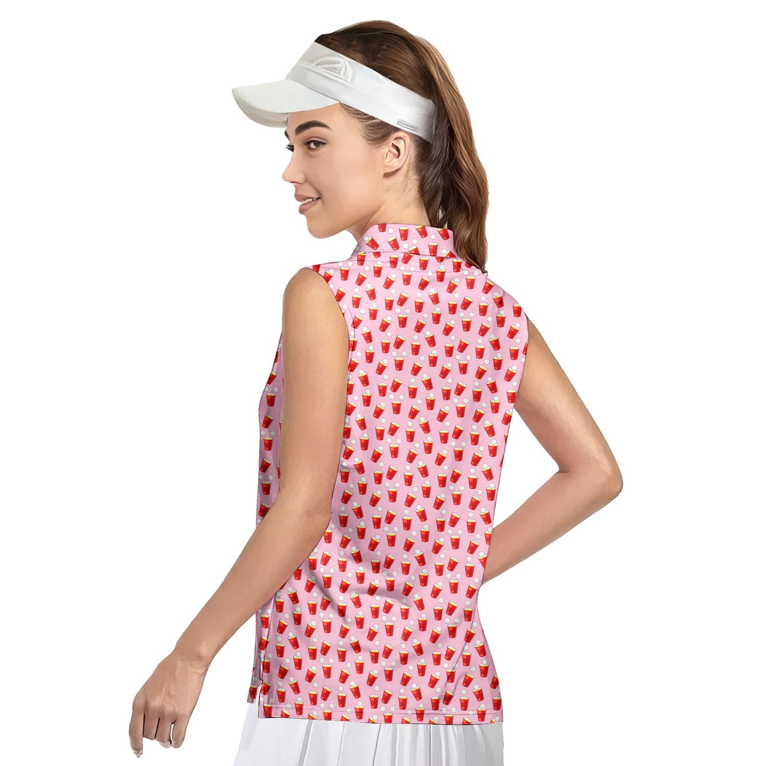 Red Solo Cup-Women Sleeveless Polo Shirt-Gerbera Prints
