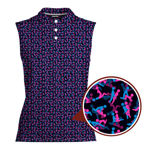 Exercise In The Midnight-Women Sleeveless Polo Shirt-Gerbera Prints