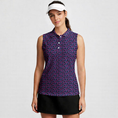 Exercise In The Midnight-Women Sleeveless Polo Shirt-Gerbera Prints
