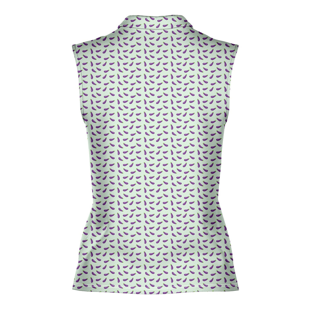 Eggplant-Women Sleeveless Polo Shirt-Gerbera Prints