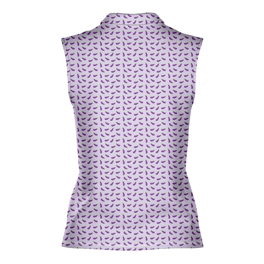 Eggplant-Women Sleeveless Polo Shirt-Gerbera Prints
