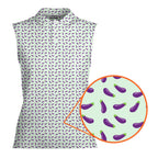Eggplant-Women Sleeveless Polo Shirt-Gerbera Prints