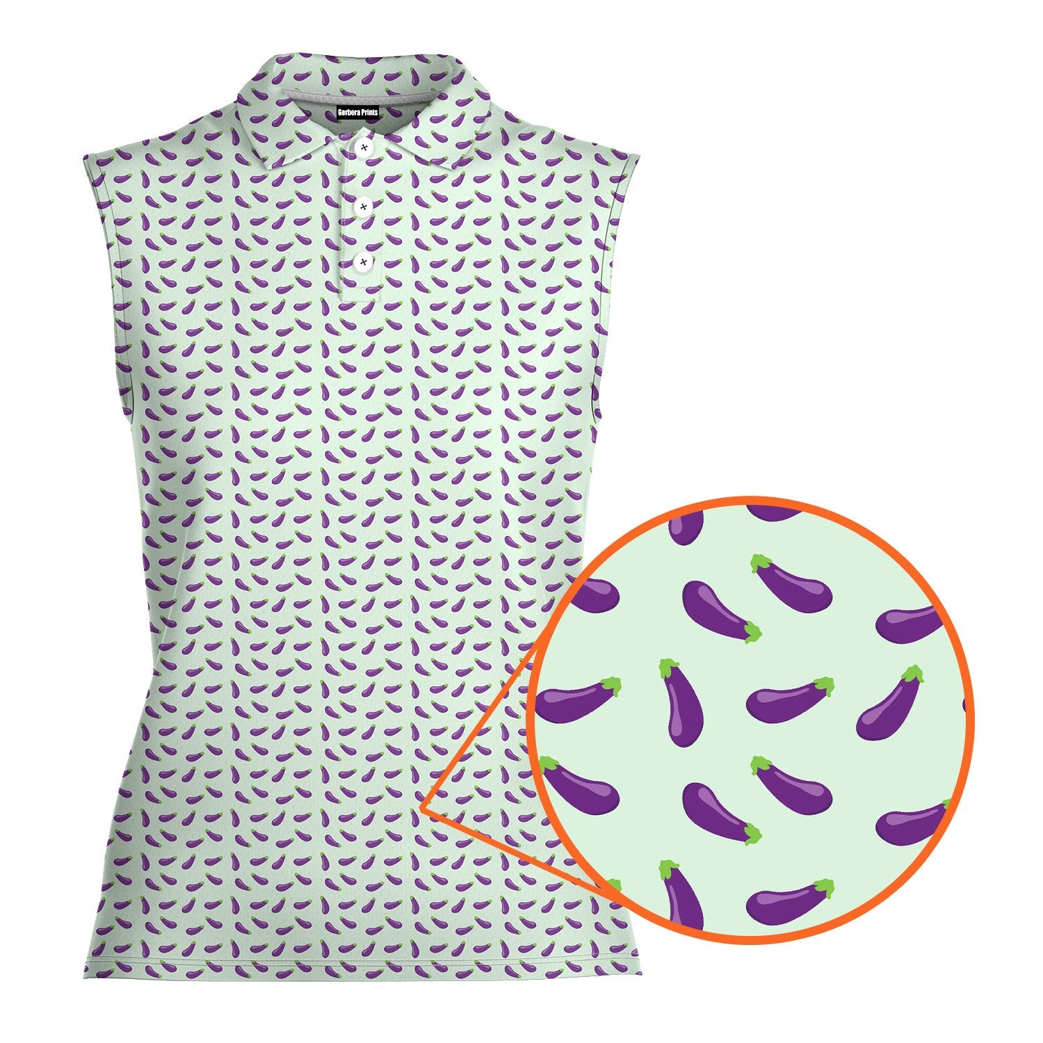 Eggplant-Women Sleeveless Polo Shirt-Gerbera Prints