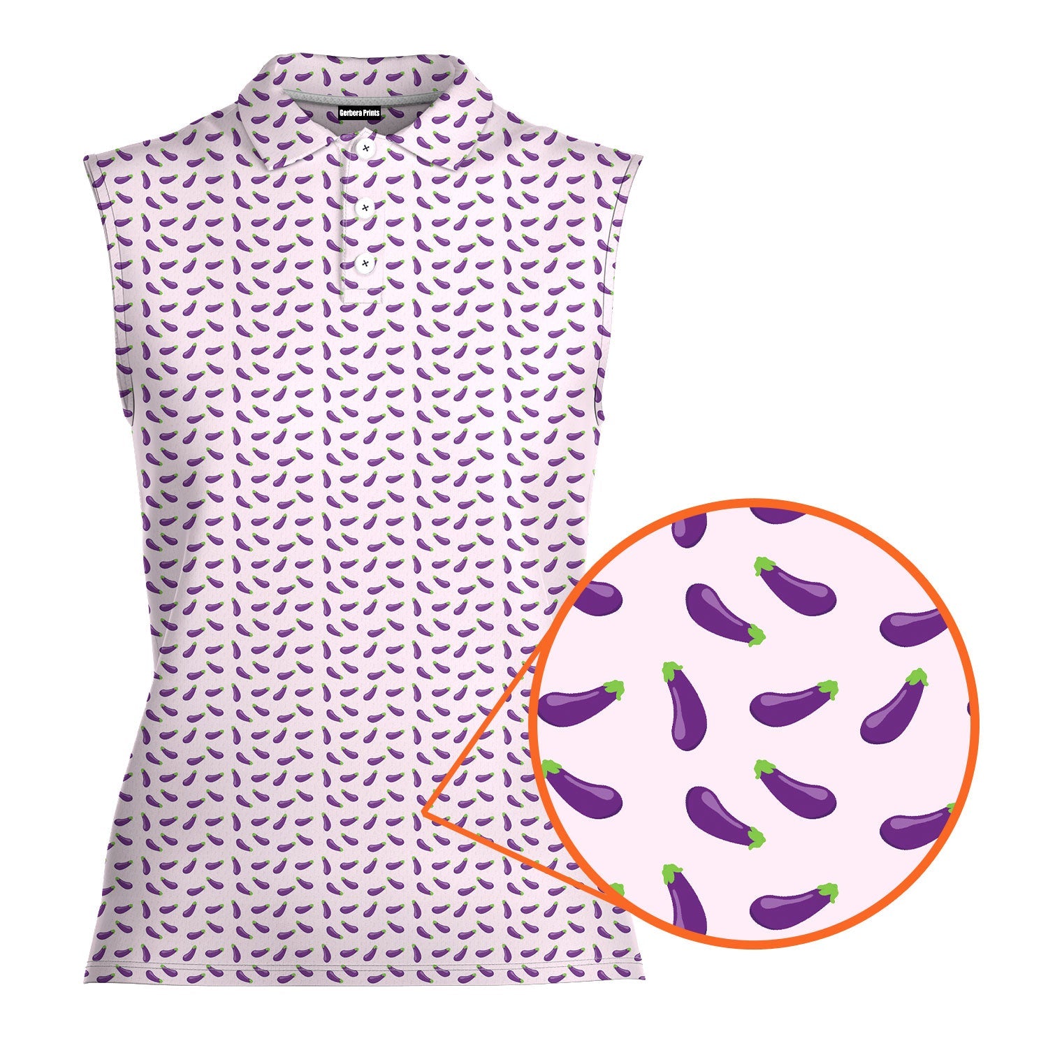 Eggplant-Women Sleeveless Polo Shirt-Gerbera Prints