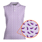 Eggplant-Women Sleeveless Polo Shirt-Gerbera Prints
