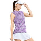 Eggplant-Women Sleeveless Polo Shirt-Gerbera Prints