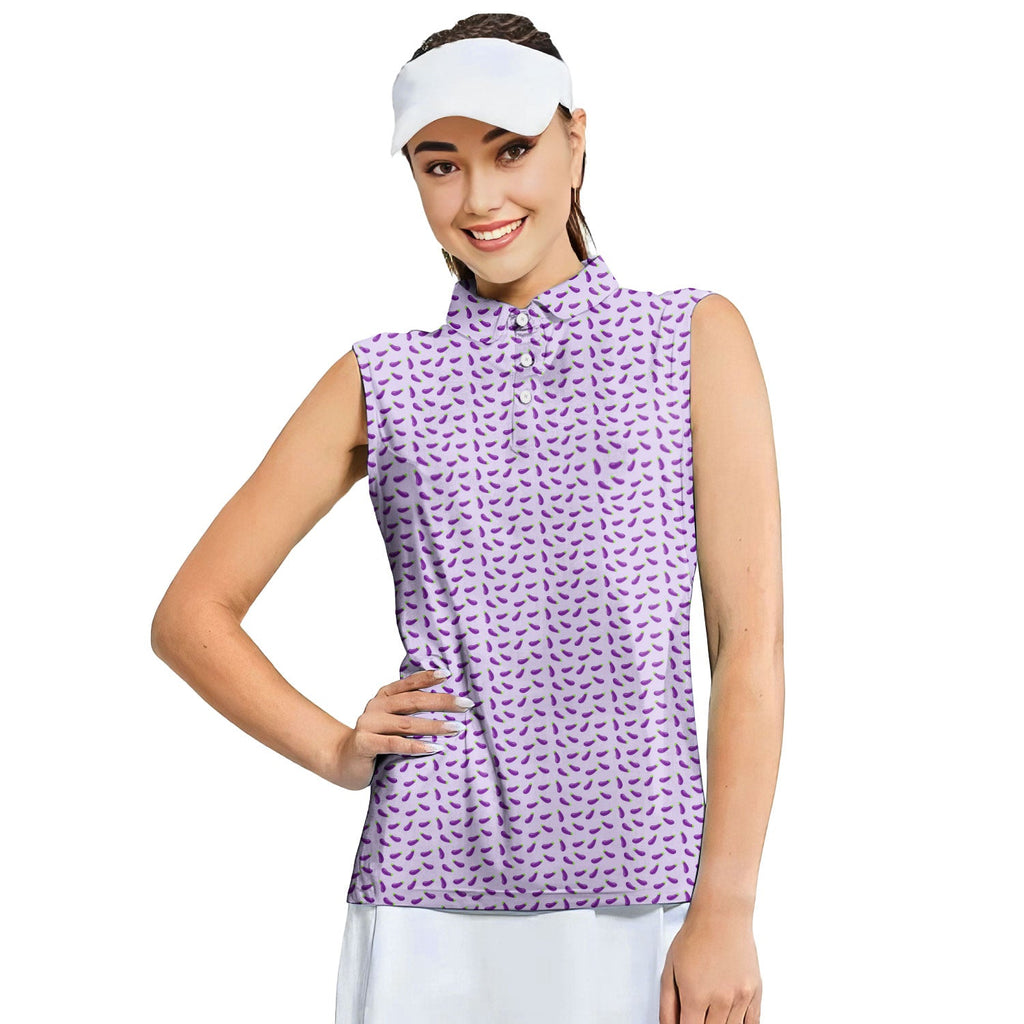 Eggplant-Women Sleeveless Polo Shirt-Gerbera Prints