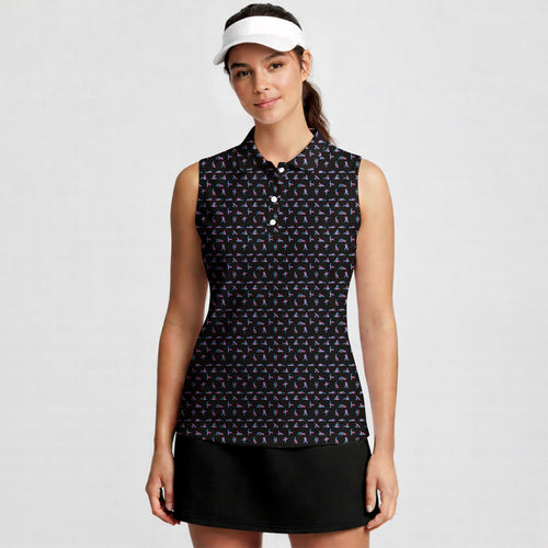 S-e-x Ed.-Women Sleeveless Polo Shirt-Gerbera Prints