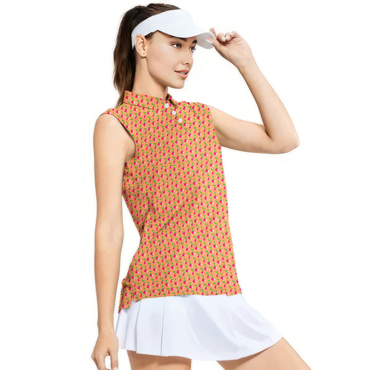 Sweet Peach Charm - Ladies Sleeveless Golf Polo